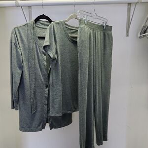 Women's Cuddl Duds  Marbled Green 3 Piece Loungewear Set Size PS